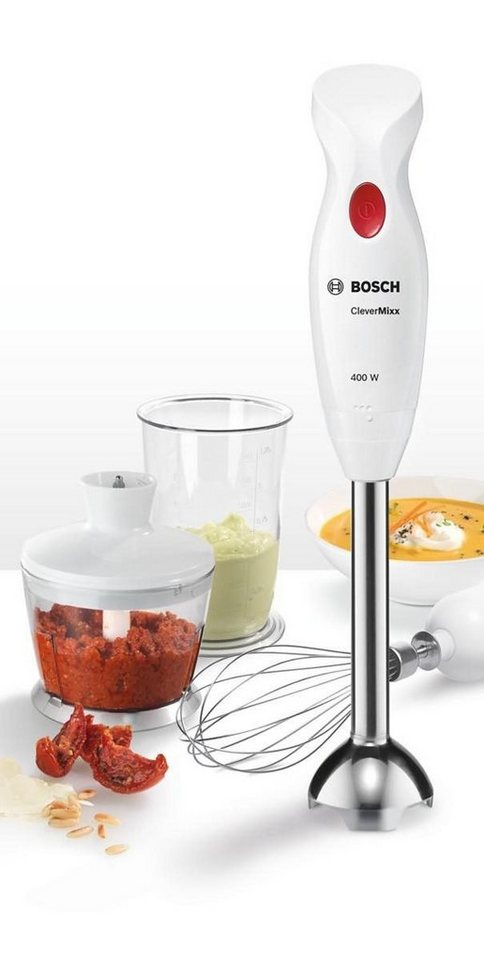 BOSCH Stabmixer CleverMixx MSM24500, Edelst. Mixfuß, Zerkleinerer, Schneebesen, weiß, 400 W, 4 Klingen, Mixbecher, Made in Europe – Bild 5 von 5