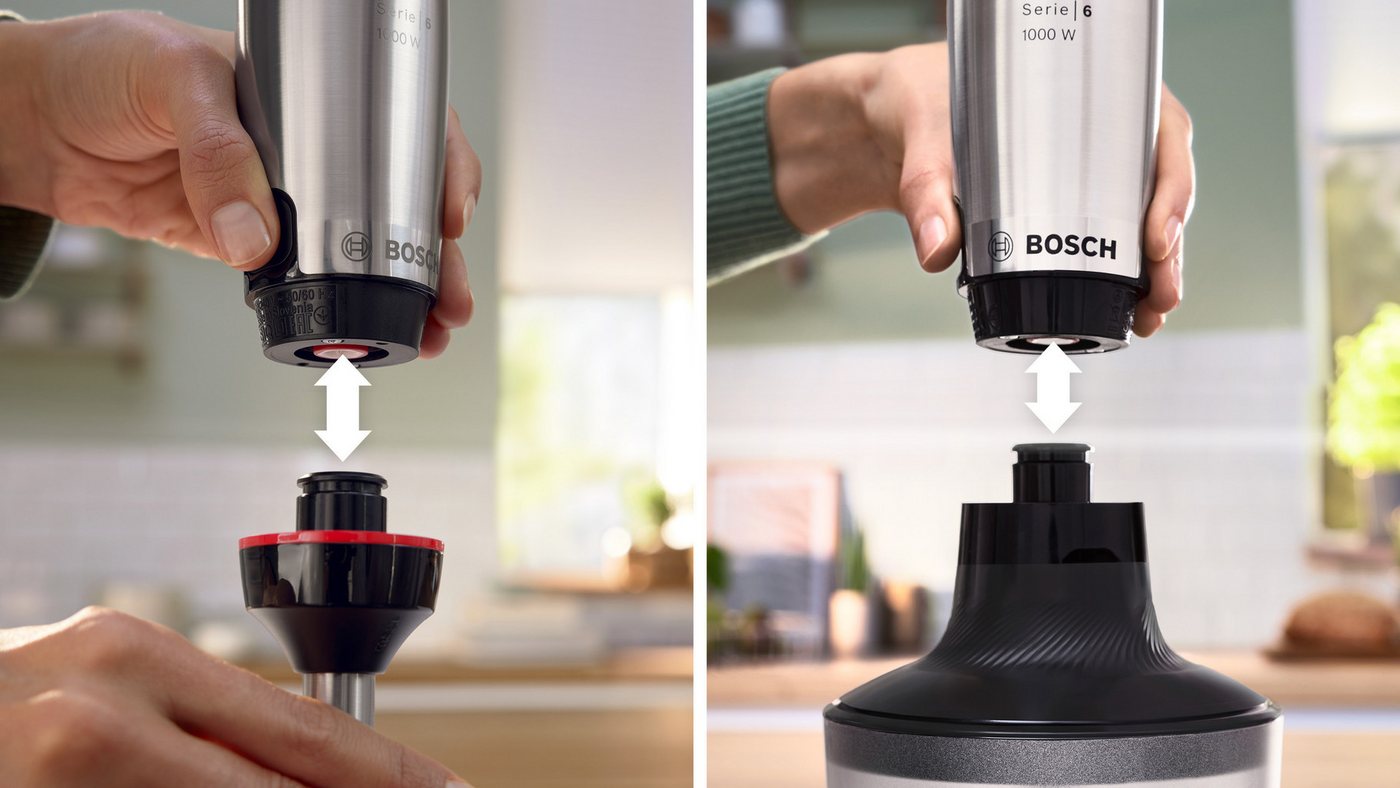 BOSCH Stabmixer ErgoMaster Serie 6 MSM6M633, Zerkleinerer, Kartoffelstampfer, Edelst., 1000 W, Schneebesen, Becher, Metallkuplung, Luftkühlung, 10Jahre Motorgar – Bild 5 von 5