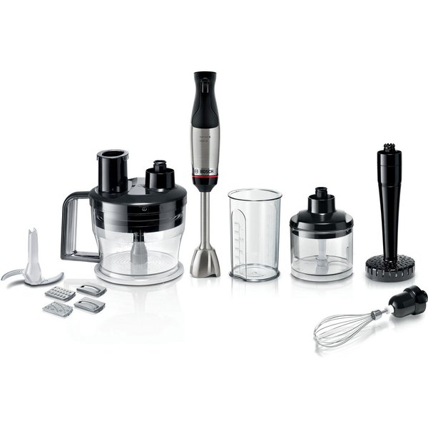 BOSCH Stabmixer ErgoMaster Serie 6 MSM6M673, 4 Klingen, Mixfuß Edelstahl, schwarz, 1000 W, Becher, Stampfer, Zerkleinerer groß & klein, 10 Jahre Motorgarantie