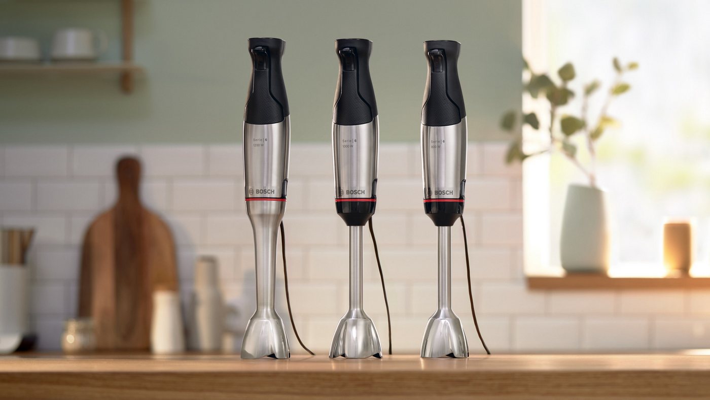 BOSCH Stabmixer ErgoMaster Serie 6 MSM6M673, 4 Klingen, Mixfuß Edelstahl, schwarz, 1000 W, Becher, Stampfer, Zerkleinerer groß & klein, 10 Jahre Motorgarantie – Bild 2 von 5