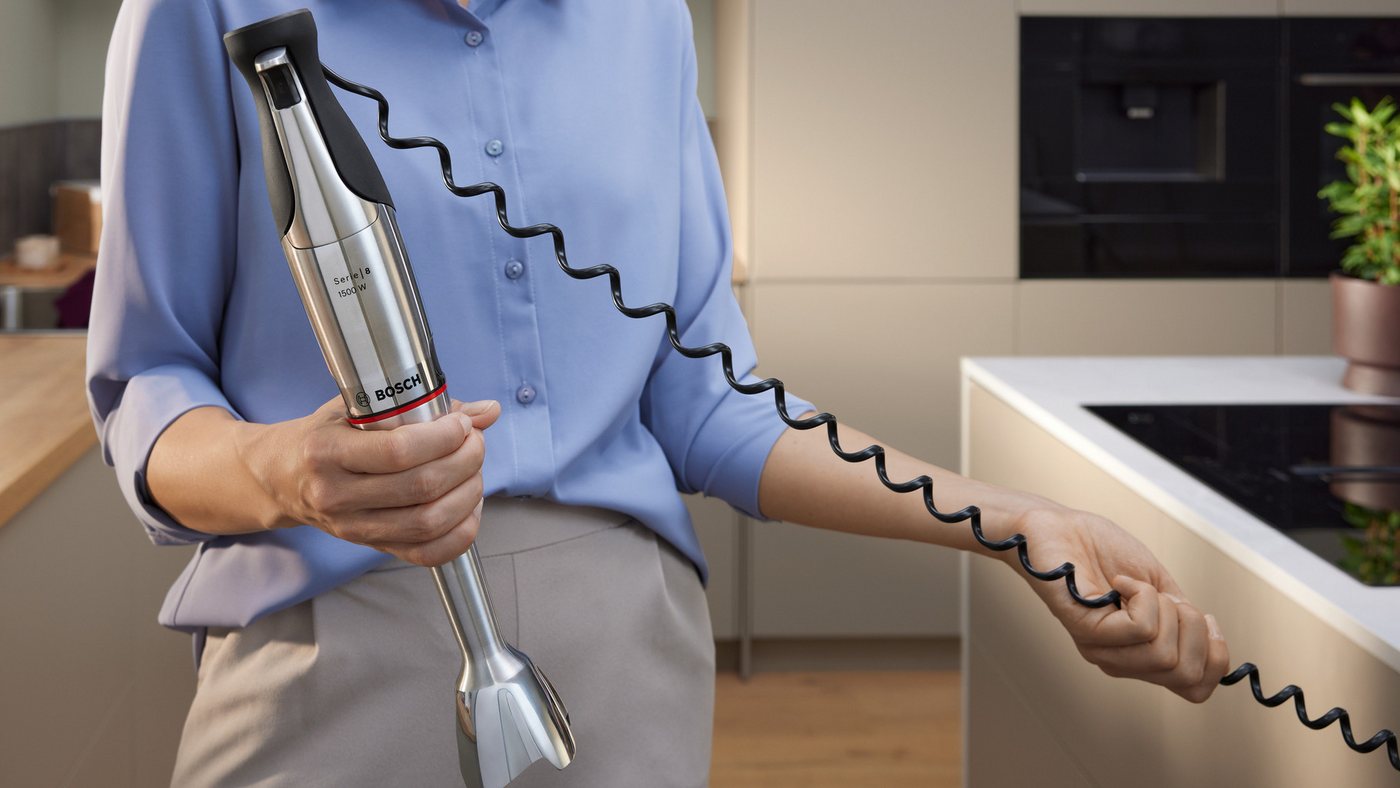 BOSCH Stabmixer ErgoMaster Serie 8, MSM8M914, Doppelschneebesen, Spiralkabel, Becher, 1500 W, 6 Klingen Edelstahl, Keramikkupplung, luftgekühlter Motor – Bild 5 von 5
