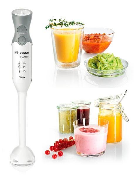 BOSCH Stabmixer ErgoMixx MSM66020, inkl. Zerkleinerer & Becher, 4 Klingen, 12 Stufen, 600 W, ergonomisches Design, made in Europe, weiß/grau – Bild 3 von 5