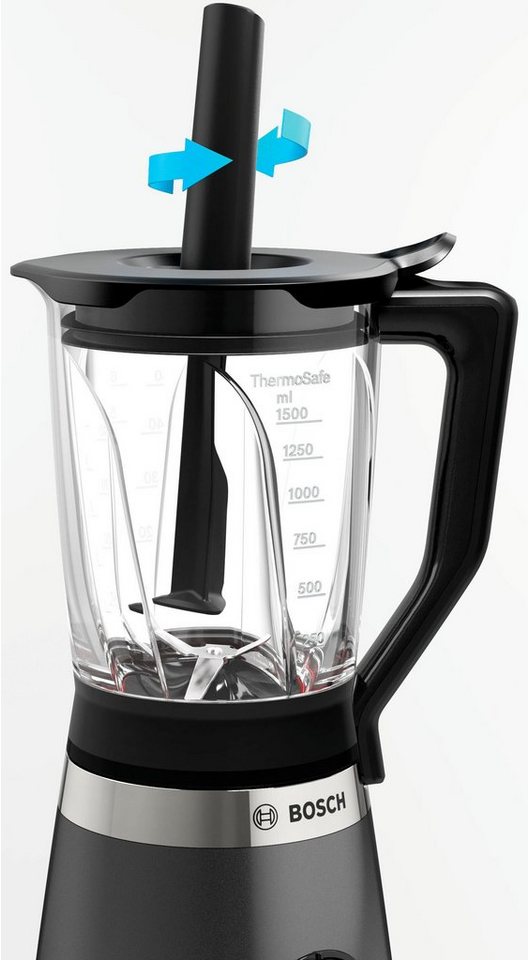BOSCH Standmixer VitaPower Serie 4 MMB6174SN, 1,5l Mixer, 0,6l ToGo, 30.000 U/Min, grau, 1200 W, Stopfer, 4 Edelstahl Klingen, Kabelstaufach, Made in Europe – Bild 4 von 5