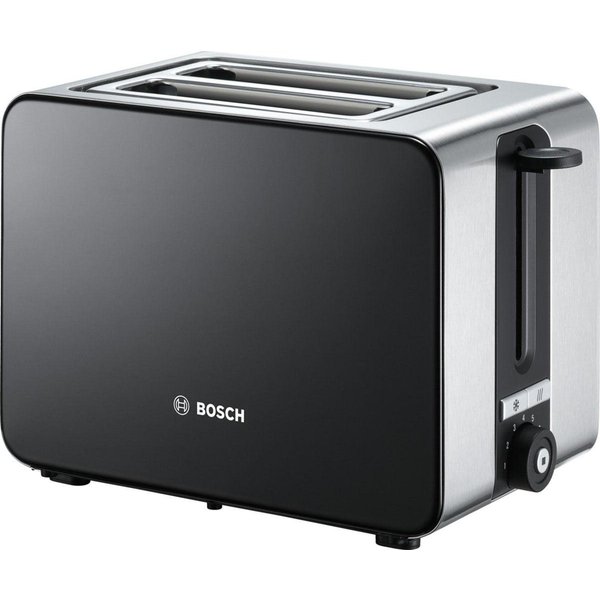 BOSCH Toaster ComfortLine TAT7203, integrierter Edelstahl-Brötchenaufsatz, 2 kurze Schlitze, für 2 Scheiben, 1050 W, Abschaltautomatik, Auftaufunktion, Edelstah
