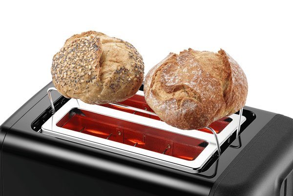BOSCH Toaster DesignLine TAT3P423DE, Integrierter Edelstahl-Brötchenaufsatz, 2 kurze Schlitze, 820 W, Abschaltautomatik, Auftaufunktion, Liftfunktion, Breit, sc – Bild 2 von 5