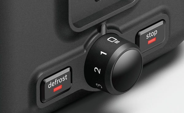 BOSCH Toaster DesignLine TAT3P423DE, Integrierter Edelstahl-Brötchenaufsatz, 2 kurze Schlitze, 820 W, Abschaltautomatik, Auftaufunktion, Liftfunktion, Breit, sc – Bild 4 von 5
