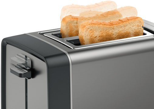 BOSCH Toaster DesignLine TAT4P425DE, integrierter Edelstahl-Brötchenaufsatz, 2 kurze Schlitze, 970 W, Abschaltautomatik, Auftaufunktion, Liftfunktion, Breit, gr – Bild 3 von 5
