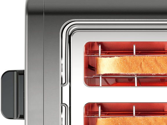 BOSCH Toaster DesignLine TAT4P425DE, integrierter Edelstahl-Brötchenaufsatz, 2 kurze Schlitze, 970 W, Abschaltautomatik, Auftaufunktion, Liftfunktion, Breit, gr – Bild 5 von 5