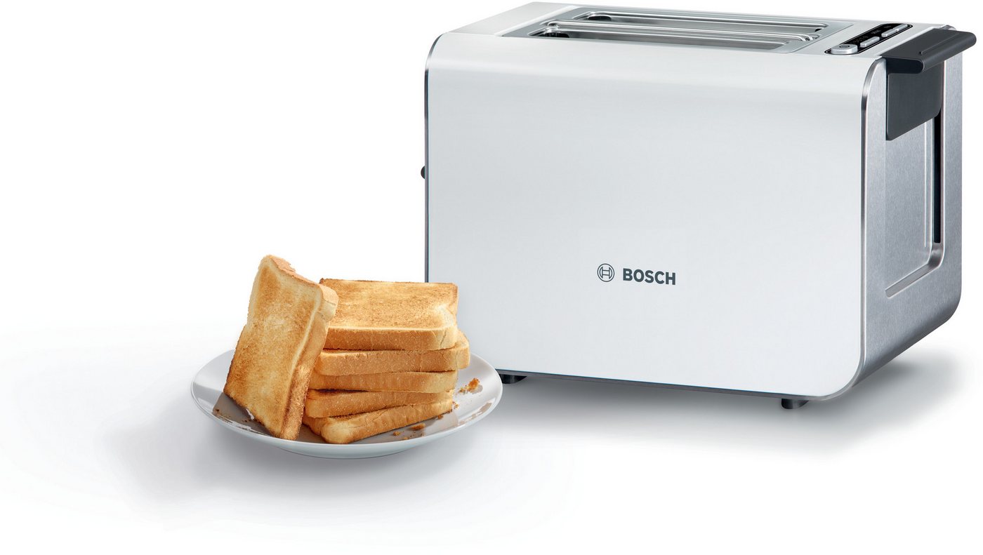 BOSCH Toaster Styline TAT8611N, integrierter Brötchenaufsatz, Liftfunktion, 860 W, Auftaufunktion, Abschaltautomatik, Brotzentrierung, Edelstahl/weiß – Bild 4 von 5