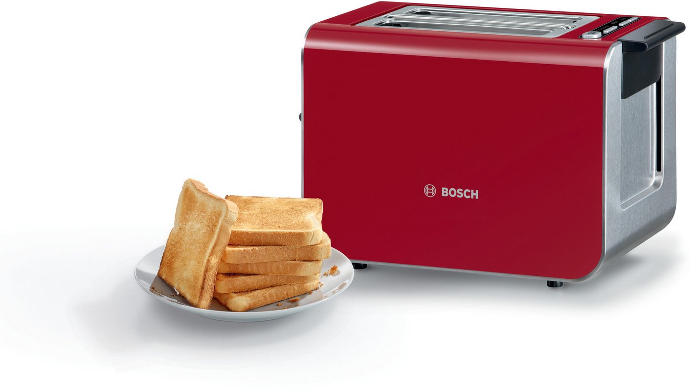 BOSCH Toaster Styline TAT8614N, integrierter Brötchenaufsatz, Liftfunktion, 860 W, Auftaufunktion, Abschaltautomatik, Brotzentrierung, Edelstahl/rot – Bild 3 von 5
