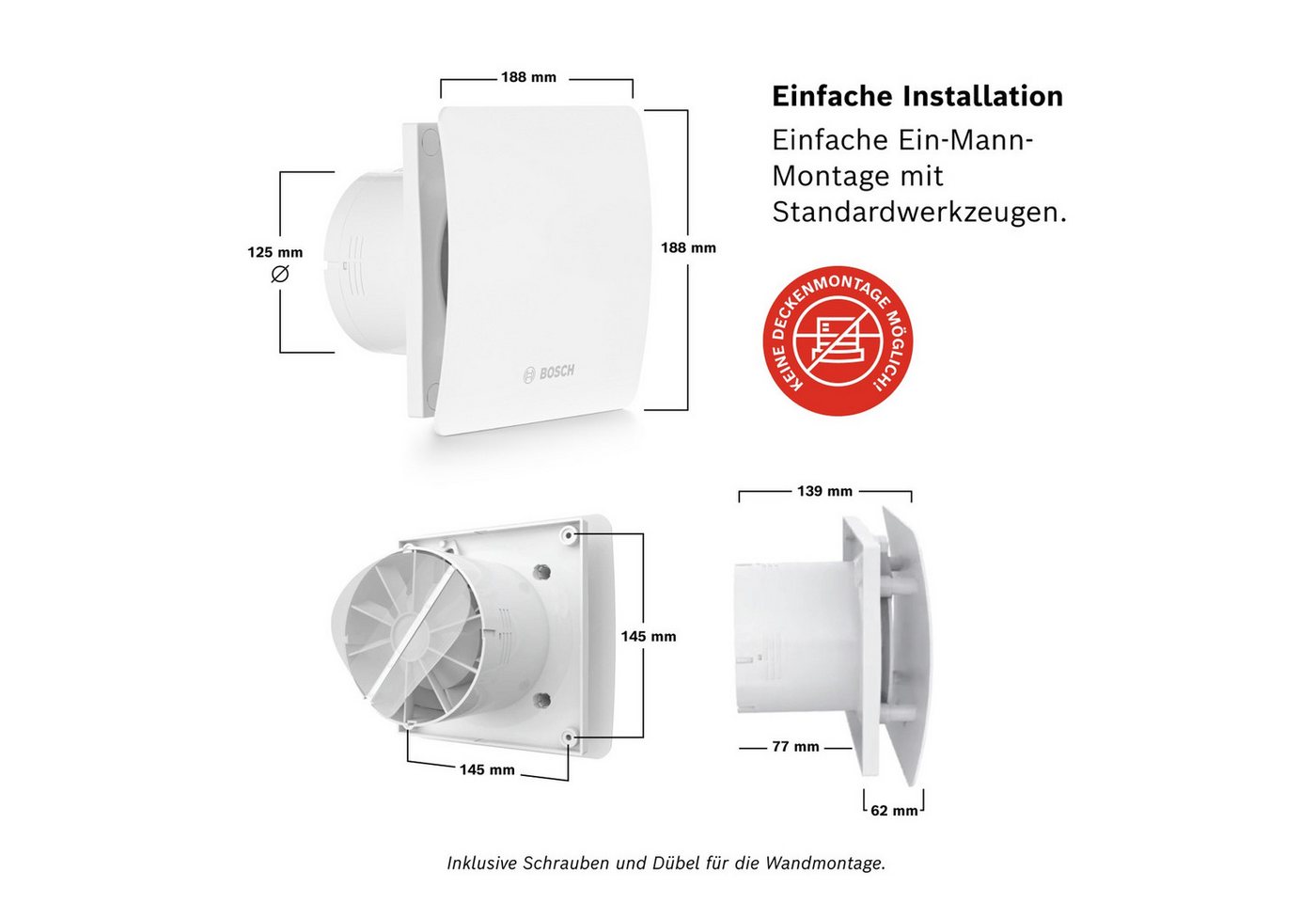 BOSCH Wandventilator Badlüfter, zur Wandmontage inkl. Schrauben und Dübel – Bild 5 von 5