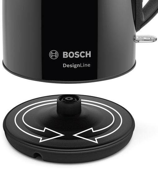 BOSCH Wasserkocher DesignLine TWK3P423, Ausgießen ohne Spritzer, Tassenanzeige, 1,7 l, 2400 W, Überhitzungsschutz, Schwarz – Bild 4 von 5
