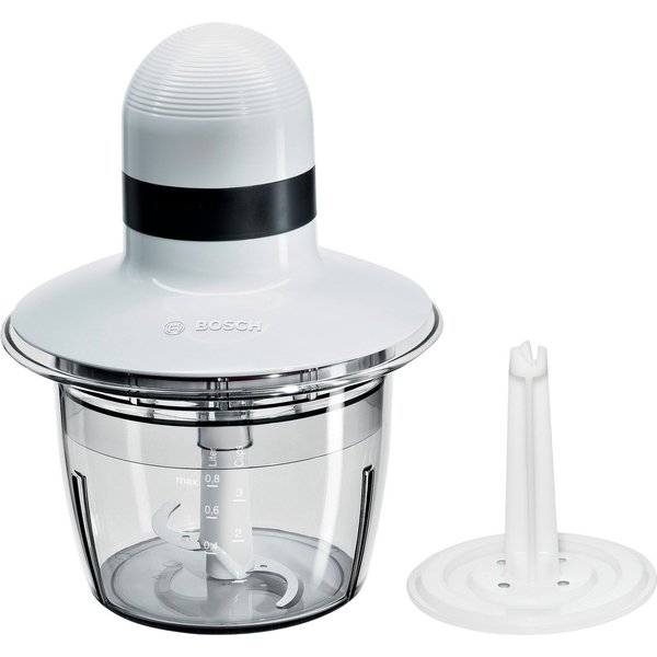 BOSCH Zerkleinerer MMR08A1, 800ml Behälter, Schlagscheibe, Edelstahl-Messer, weiß, 400 W, Behälter mikrowellengeeignet, Einhand-Bedienung