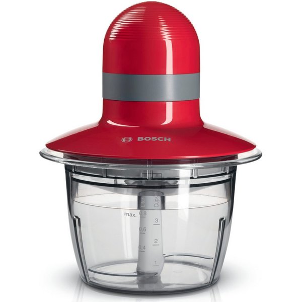 BOSCH Zerkleinerer MMR08R2, 800ml Behälter, Schlagscheibe, Edelstahl-Messer, rot, 400 W, Behälter mikrowellengeeignet, Einhand-Bedienung
