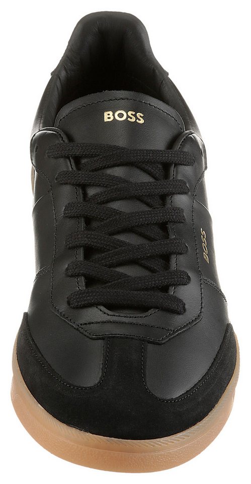 BOSS Brenta_Tenn Sneaker Freizeitsneaker, Schnürschuh, Retro-Sneaker, honigfarbene Laufsohle – Bild 4 von 5
