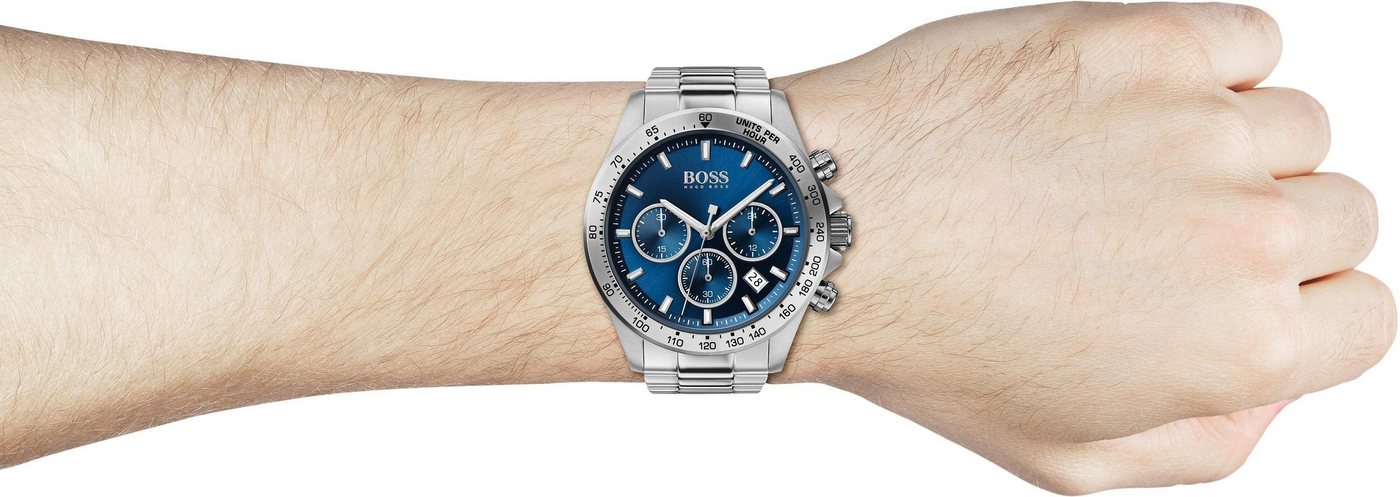 BOSS Chronograph HERO 1513755, Quarzuhr, Herrenuhr, Armbanduhr, Stoppfunktion, Edelstahlarmband – Bild 4 von 4