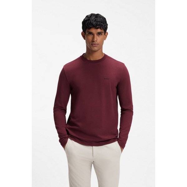 BOSS GREEN Langarmshirt Tee Long Regular Fit Stretch Jersey Cotton, Logo on Chest, Rundhals