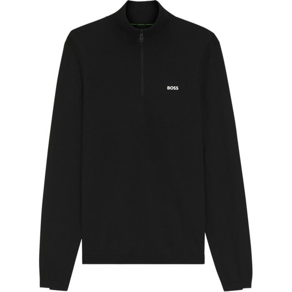 BOSS GREEN Strickpullover BOSS Men Green schwarz,Casual,Baumwolle,Unifarben,Stehkragen,Lang,Regular Fit