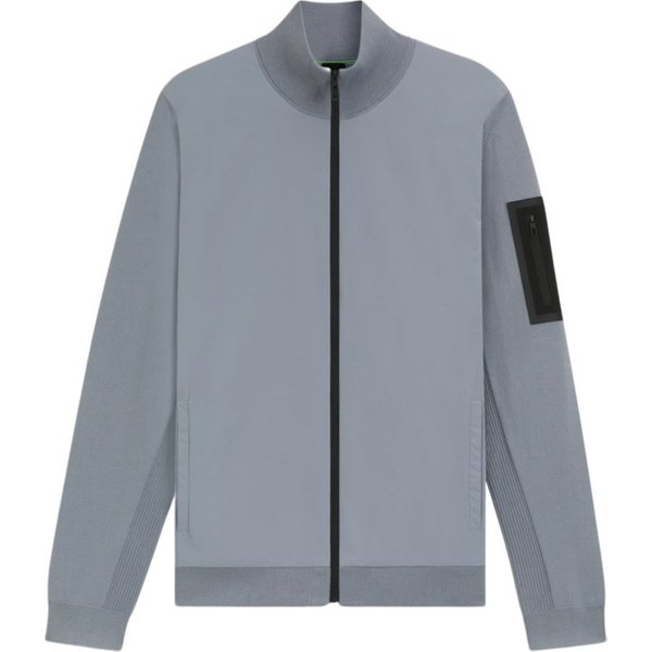 BOSS GREEN Strickpullover grau,Casual,Polyester,Unifarben,Stehkragen,Lang,Regular Fit