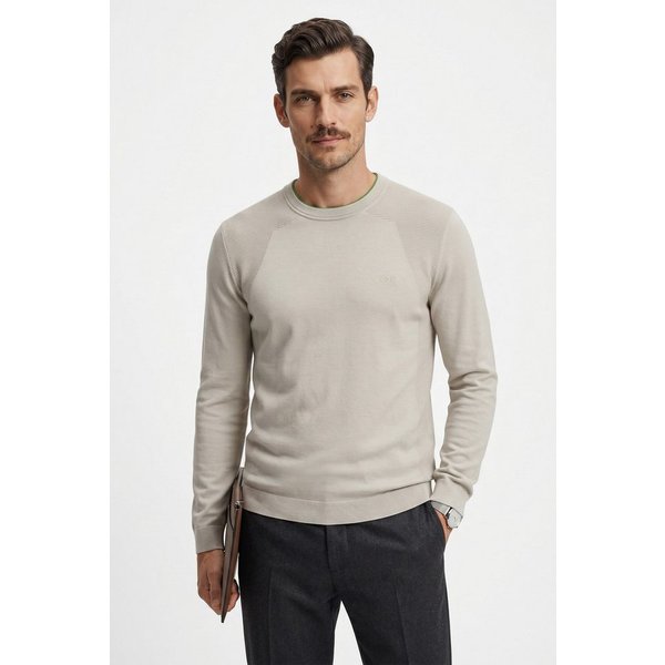 BOSS GREEN Strickpullover Rundhalsauswschnitt, Regular Fit, Struktur-Strick