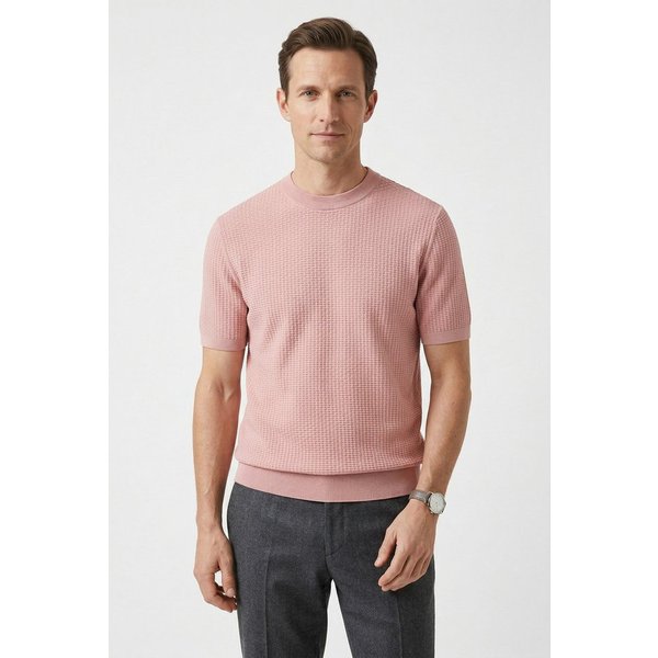 BOSS Kurzarmpullover Nilton Premium Menswear Business-Casual-Look, Strukturstrick-Material