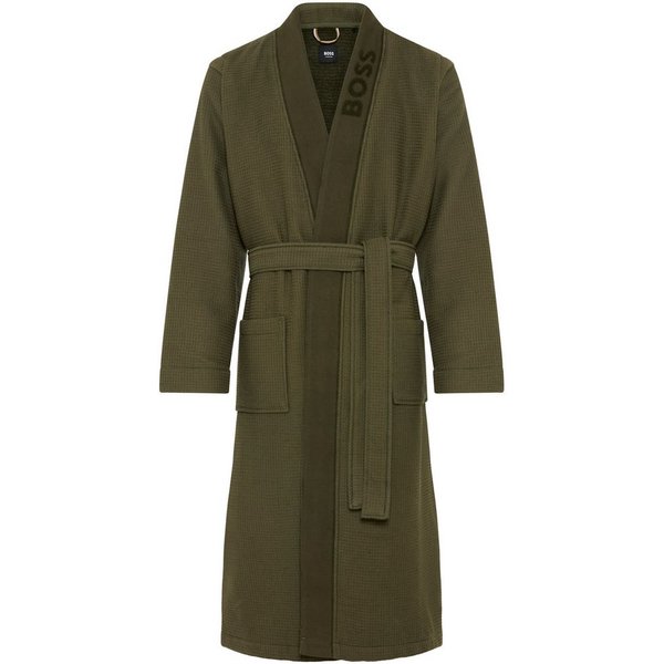 BOSS Morgenmantel Waffle Kimono, Gürtel, mit großem BOSS Logo aus Velours