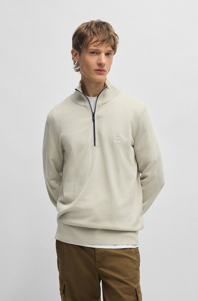 BOSS ORANGE Rollkragenpullover Kanobix Half Zip Cotton Cashmere Regular fit, Stehkragen mit Reißverschluss, Ton-in-Ton Logo – Bild 2 von 5