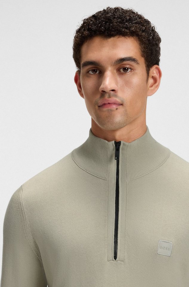 BOSS ORANGE Rollkragenpullover Kanobix Half Zip Cotton Cashmere Regular fit, Stehkragen mit Reißverschluss, Ton-in-Ton Logo – Bild 4 von 5