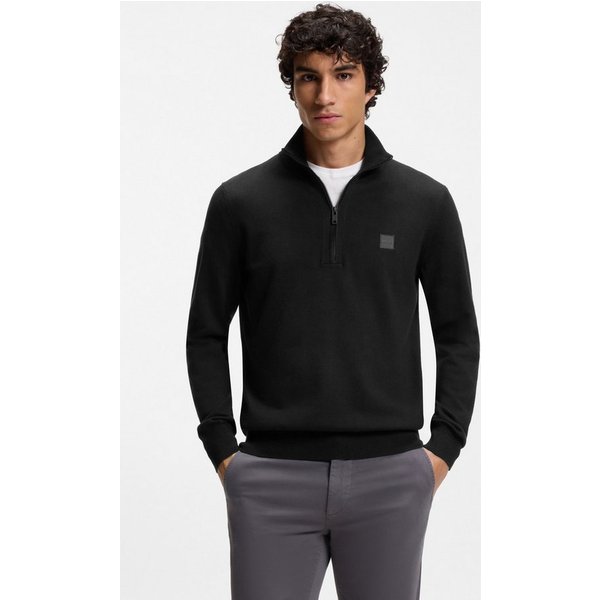 BOSS ORANGE Rollkragenpullover Kanobix Half Zip Cotton Cashmere Regular fit, Stehkragen mit Reißverschluss, Ton-in-Ton Logo