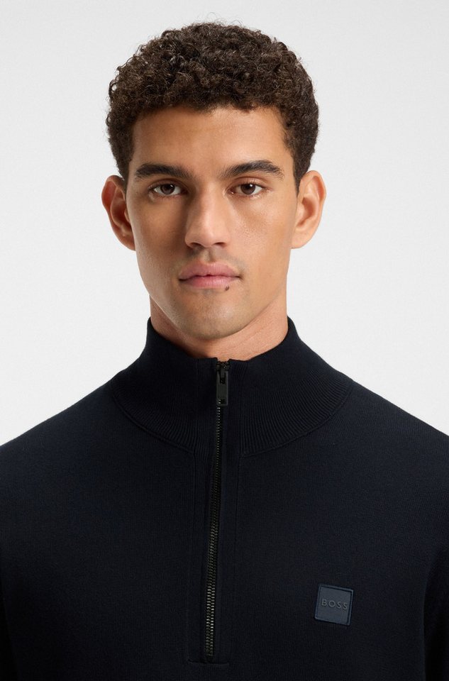BOSS ORANGE Rollkragenpullover Kanobix Half Zip Cotton Cashmere Regular fit, Stehkragen mit Reißverschluss, Ton-in-Ton Logo – Bild 5 von 5