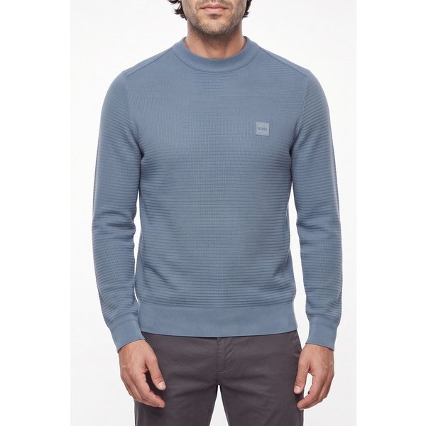 BOSS ORANGE Strickpullover Anion Cotton Cashmere Rundhalsausschnitt, Regular Fit, BOSS-Label