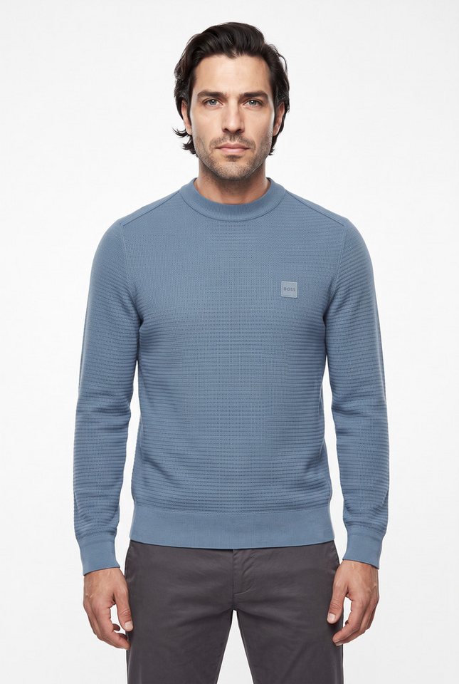 BOSS ORANGE Strickpullover Anion Cotton Cashmere Rundhalsausschnitt, Regular Fit, BOSS-Label – Bild 2 von 5