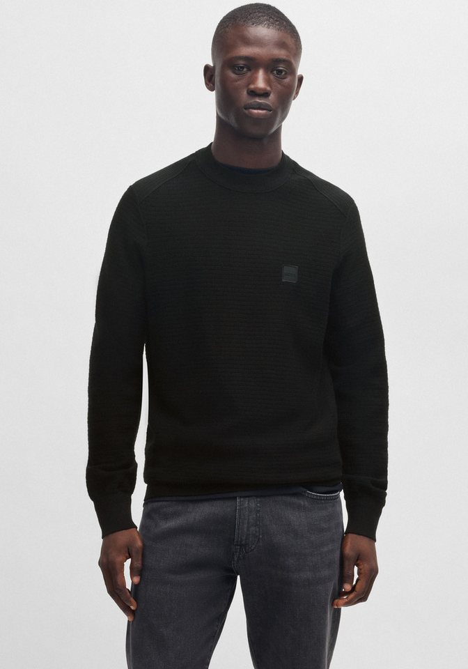 BOSS ORANGE Strickpullover Anion Cotton Cashmere Rundhalsausschnitt, Regular Fit, BOSS-Label – Bild 3 von 5
