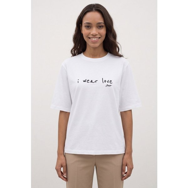 BOSS ORANGE T-Shirt Eregular Premium Damenmode mit Statement-Schriftzug, Relaxed Fit