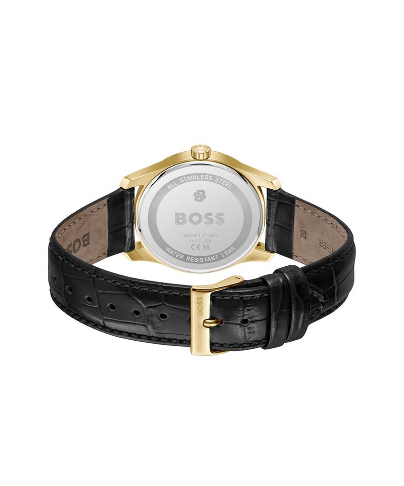 BOSS Quarzuhr PRINCIPLE 1514364, Armbanduhr, Damenuhr, Herrenuhr, Lederarmband, analog, Tag – Bild 3 von 4