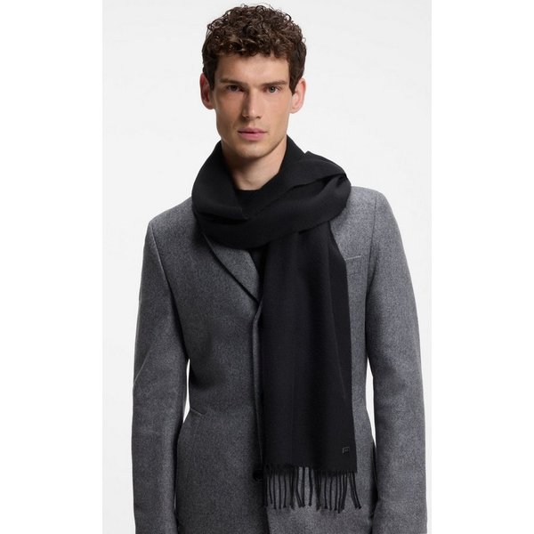 BOSS Wollschal Naster 35*180, mit gedrehten Fransen, aus Wolle, Lederlabel, Premium Quality