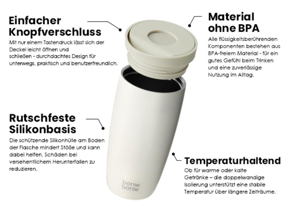 BOTTLE BOTTLE Thermobecher 350ml für Kaffee oder Tee, auslaufsicher, Easy Quick-Press-Verschluss, 1-tlg., Edelstahl, Isolierbecher Travel Mug Classic Grande – Bild 4 von 4