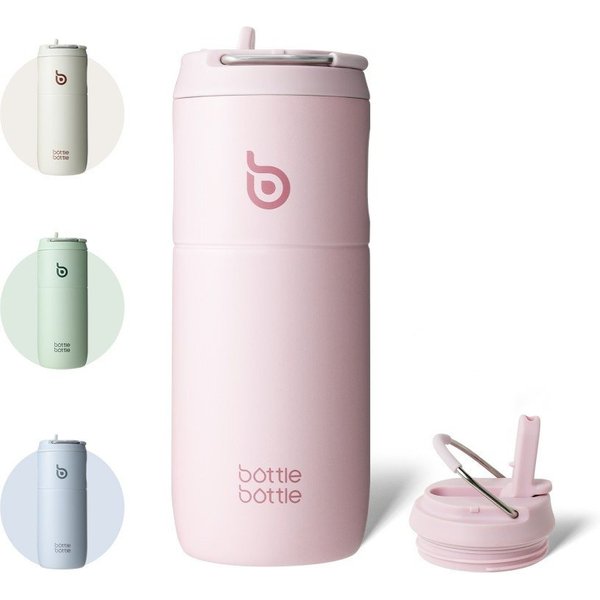BOTTLE BOTTLE Trinkflasche Edelstahl Trinkflasche mit Strohhalm 500ml, auslaufsichere Sportwasserflasche, ideal für Schule, Büro und Ausflüge