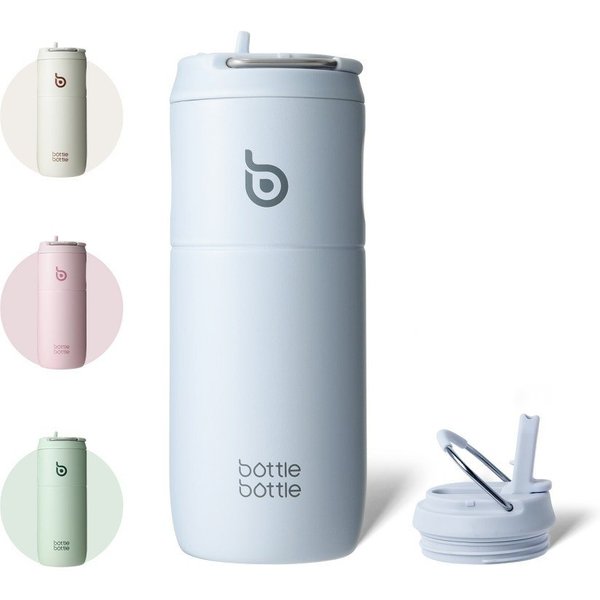 BOTTLE BOTTLE Trinkflasche Edelstahl Trinkflasche mit Strohhalm 500ml, auslaufsichere Sportwasserflasche, ideal für Schule, Büro und Ausflüge