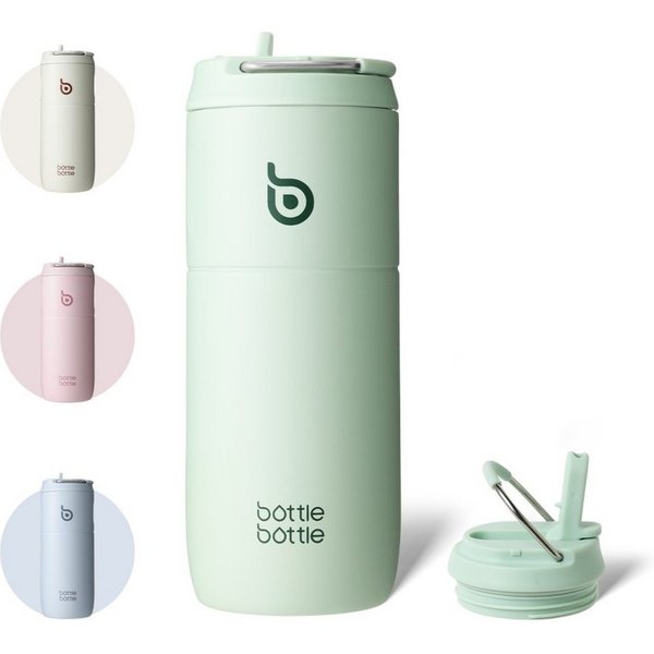 BOTTLE BOTTLE Trinkflasche Edelstahl Trinkflasche mit Strohhalm 500ml, auslaufsichere Sportwasserflasche, ideal für Schule, Büro und Ausflüge