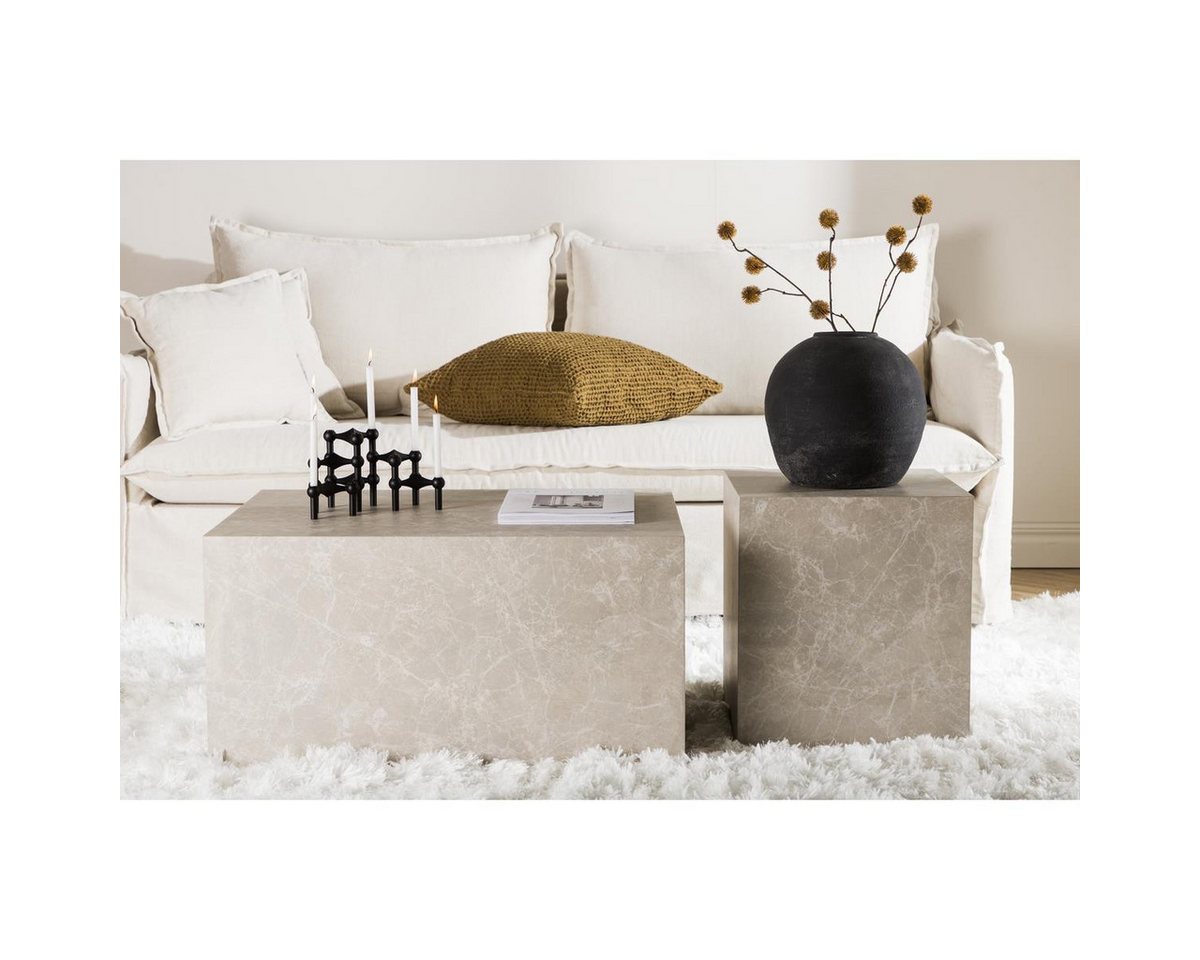 BOURGH Nachttisch VERONA Bettkommode mit Ablage - Beistelltisch 40x45 beige Marmor Optik – Bild 3 von 5