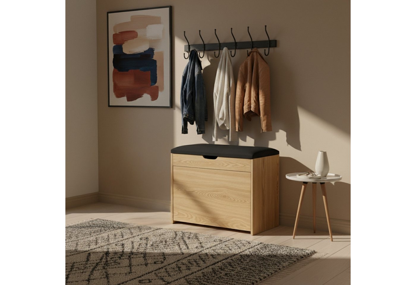 BOXIMO Schuhschrank Shoe cabinet with seating and pull-out shelves VAULT, 57 x 30 x 53 cm (Schuhschrank VAULT mit Sitzbank) – Bild 3 von 5