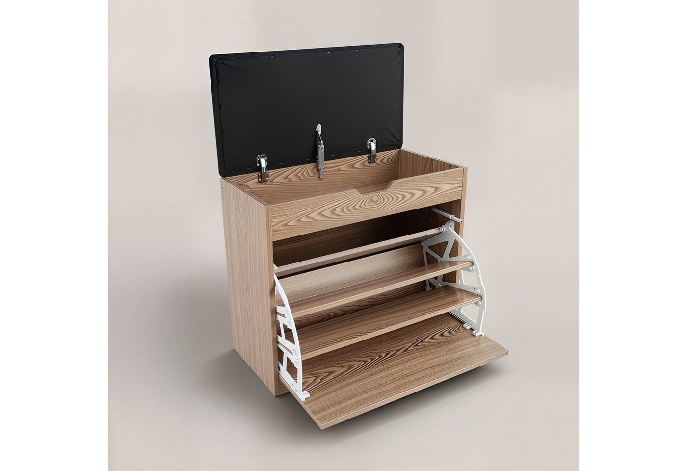 BOXIMO Schuhschrank Shoe cabinet with seating and pull-out shelves VAULT, 57 x 30 x 53 cm (Schuhschrank VAULT mit Sitzbank) – Bild 5 von 5