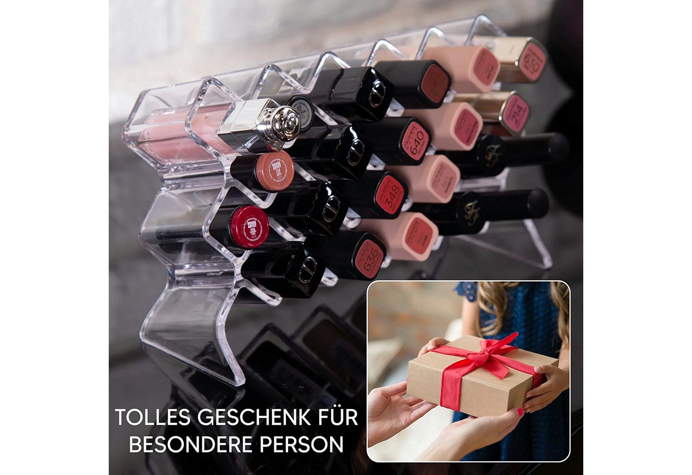 BOXUP Make-Up Organizer Salarot Lippenstift Organizer Acryl Aufbewahrung Schminnktisch Ordnung, 1-tlg., Kein Set, Lippenstift Organizer mit 22 Fächern – Bild 2 von 5