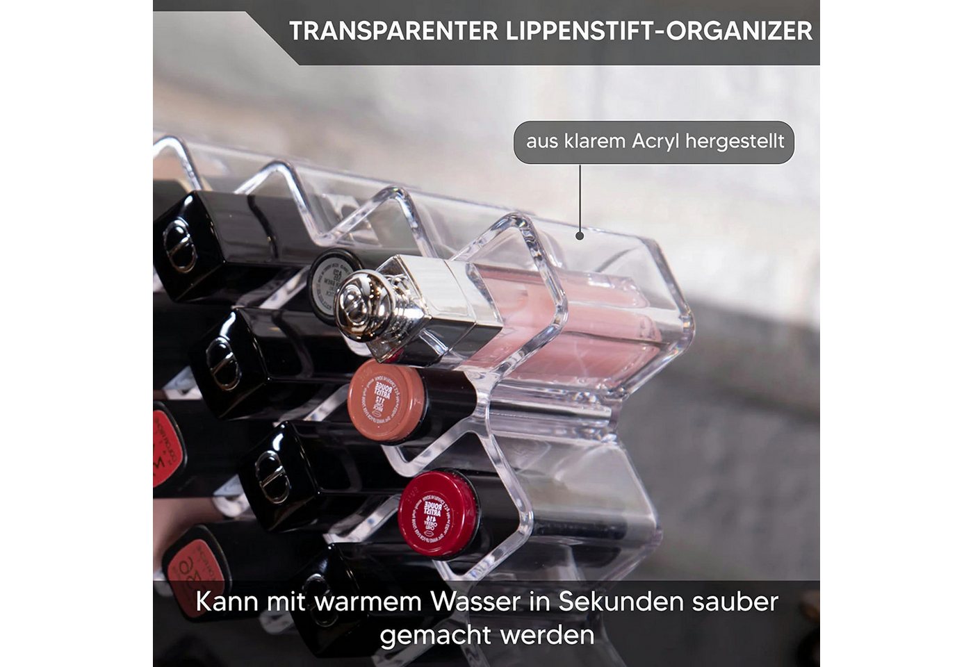 BOXUP Make-Up Organizer Salarot Lippenstift Organizer Acryl Aufbewahrung Schminnktisch Ordnung, 1-tlg., Kein Set, Lippenstift Organizer mit 22 Fächern – Bild 3 von 5