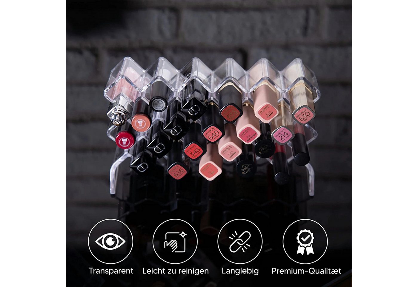 BOXUP Make-Up Organizer Salarot Lippenstift Organizer Acryl Aufbewahrung Schminnktisch Ordnung, 1-tlg., Kein Set, Lippenstift Organizer mit 22 Fächern – Bild 4 von 5