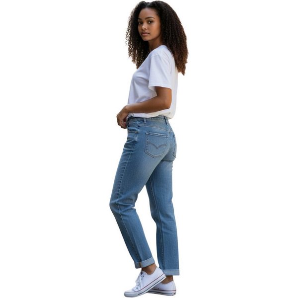 Herrlicher Boyfriend-Jeans Herrlicher, Shyra Cropped Denim Light in angesagter Waschung halb verdeckte Knopfleiste