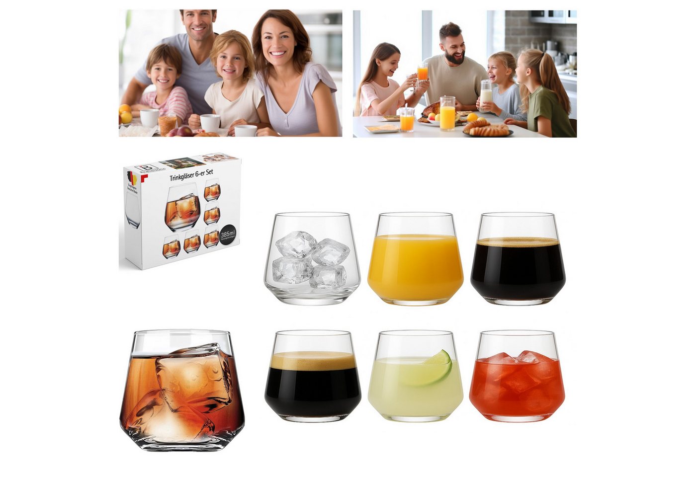 Brahmstein Gläser-Set Trinkgläser Set Wassergläser 6er Set für Cocktails Wasser, Softdrinks, 6-tlg., 6-teilig, Wassergläser-Set, 385ml – Bild 2 von 5