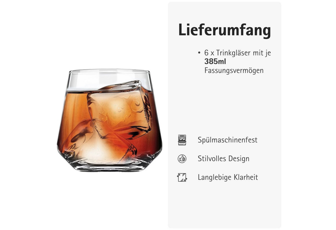 Brahmstein Gläser-Set Trinkgläser Set Wassergläser 6er Set für Cocktails Wasser, Softdrinks, 6-tlg., 6-teilig, Wassergläser-Set, 385ml – Bild 5 von 5