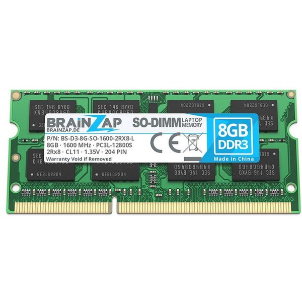 BRAINZAP 8GB RAM PC3L-12800S SO-DIMM Laptop-Arbeitsspeicher (1600 MHz, CL11, 2Rx8, Non-ECC, Unbuffered, für Notebooks - Intel und)